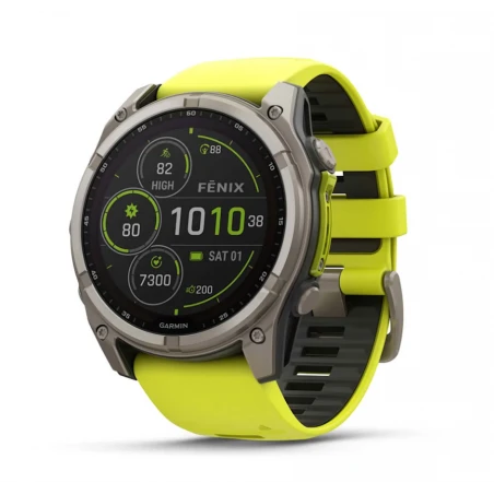 Garmin fenix 8 51 mm, Solar, Sapphire Tytanowy pasek silikon w kolorze Amp yellow / Graphite - 1