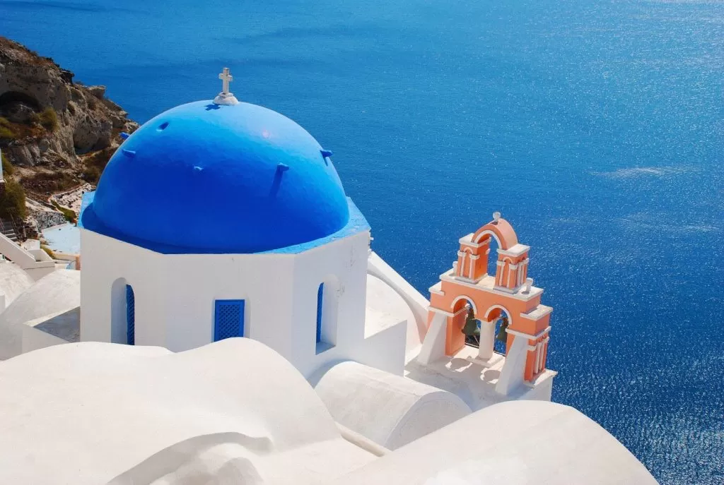 Widok z Santorini w Grecji
