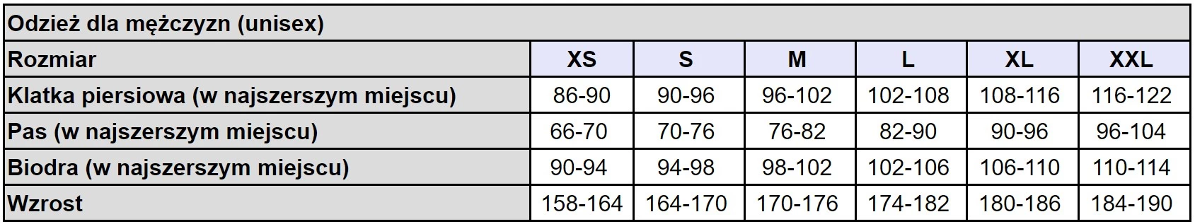 KWARK Power Stretch Navy Extreme size chart